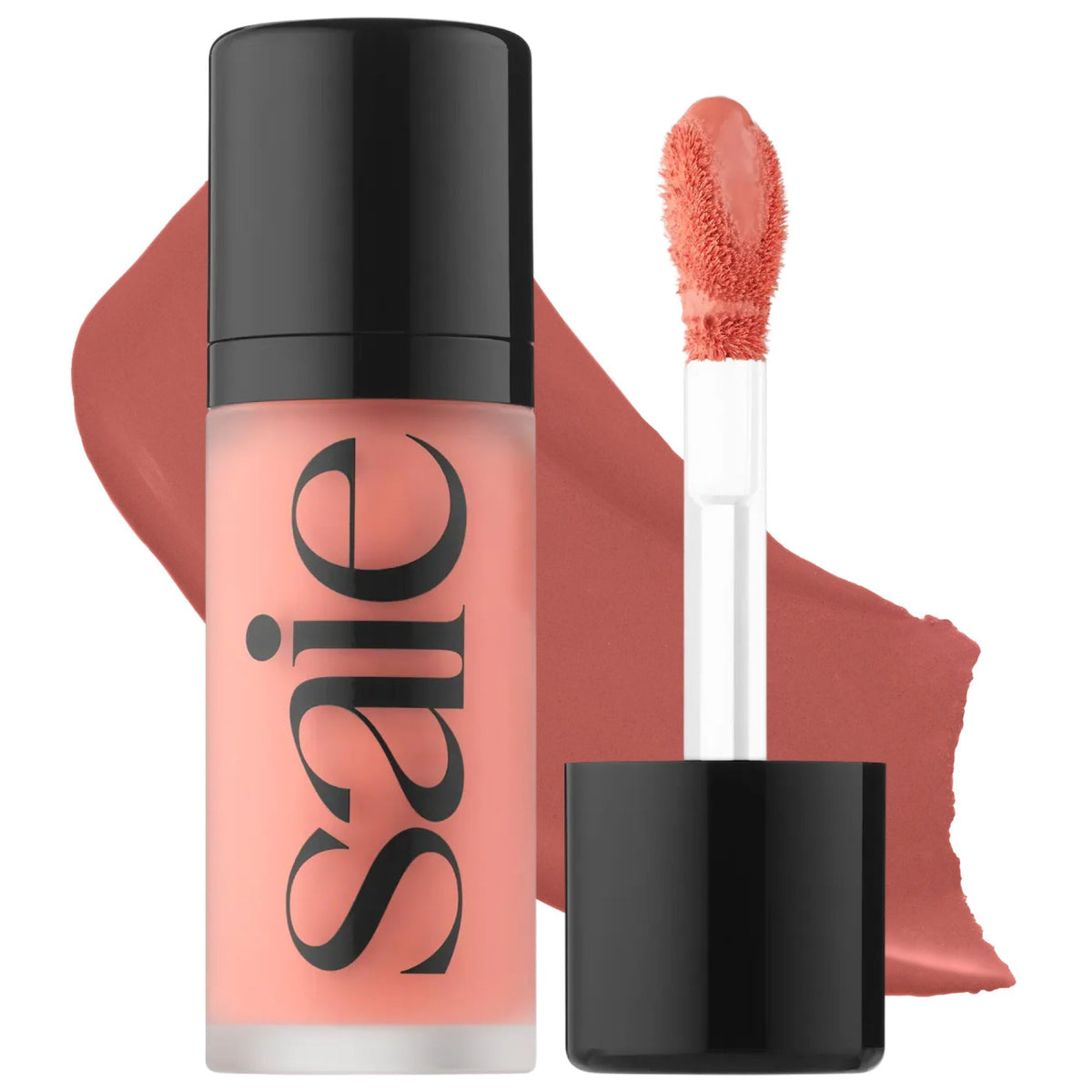 Saie front packaging showing product and shade, highlights compact design and glow