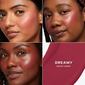 Saie Dew blush held in hand to show size and travel-friendly portability