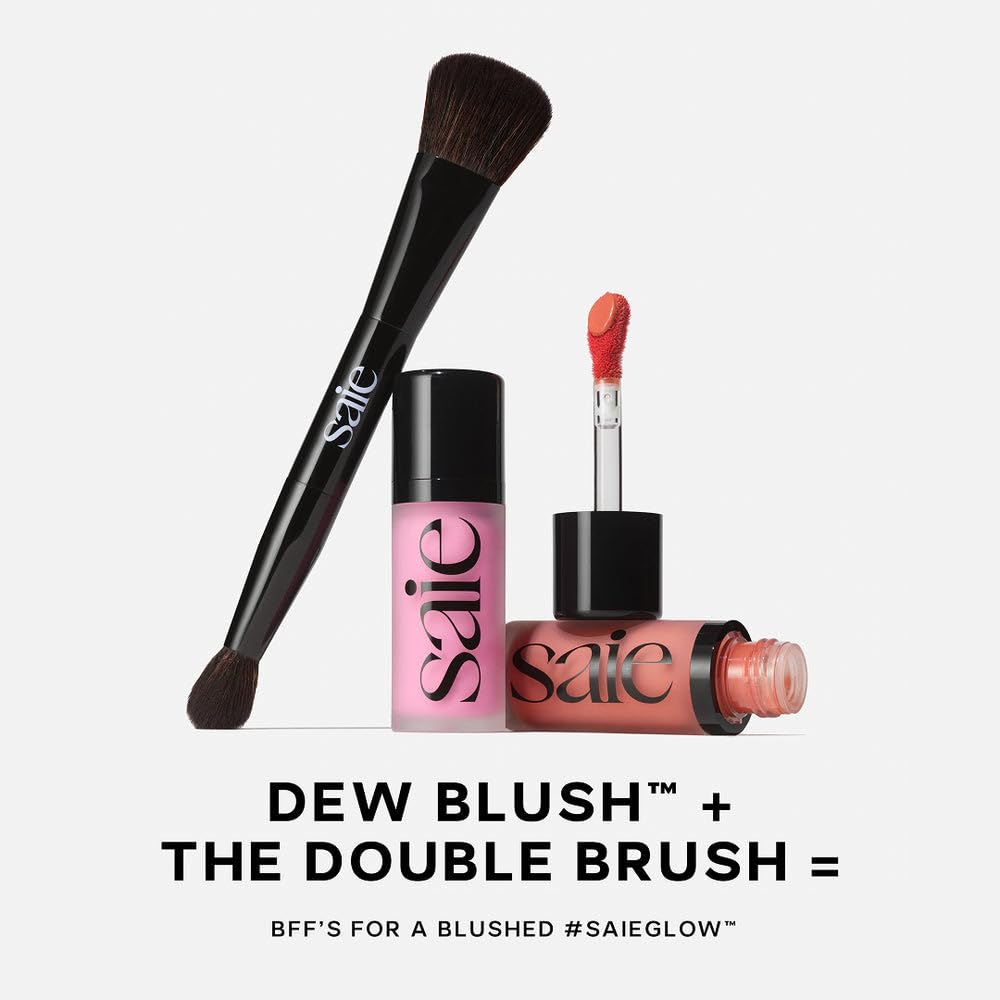Saie blush trio in a makeup bag suggesting everyday portability and glow