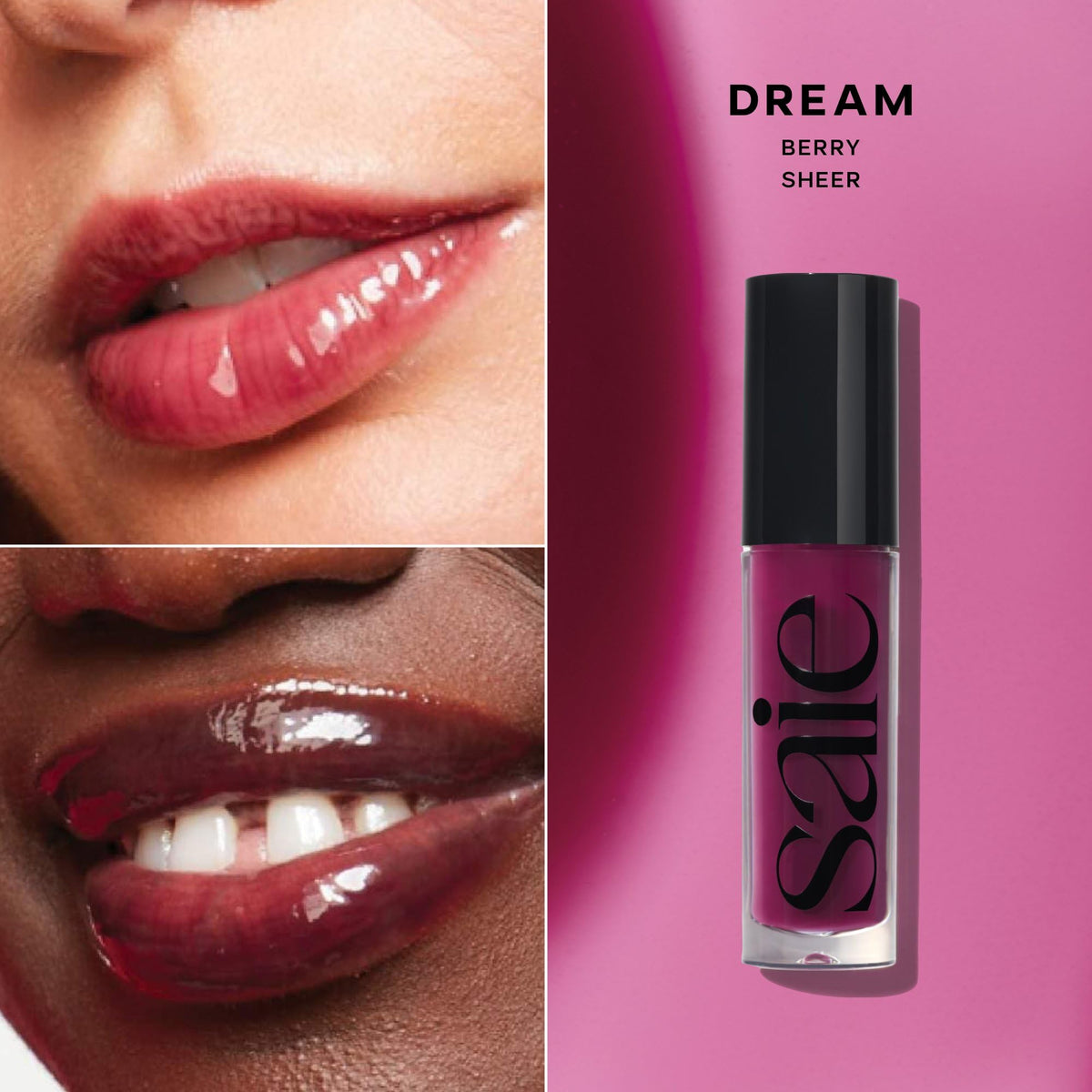 Saie Glossybounce doe-foot applicator close-up showing plush tip and smooth application benefit