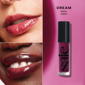 Saie Glossybounce doe-foot applicator close-up showing plush tip and smooth application benefit