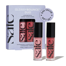 Saie Glossybounce front packaging showing glossy tinted lip oil and label benefits
