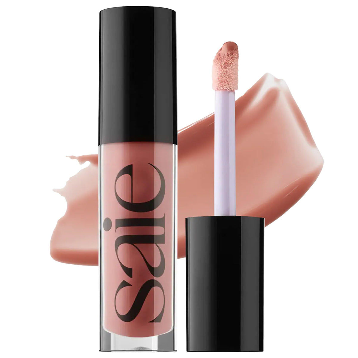 Saie Glossybounce front tube showing sleek packaging and travel size benefit