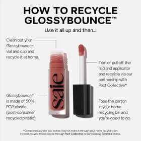 Saie Glossybounce lifestyle usage on model demonstrating hydrated, glossy lips