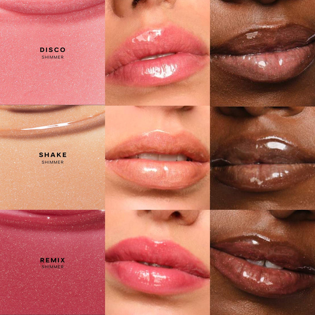 Saie Glossybounce lips before and after demonstrating plumper, shiny lip benefit