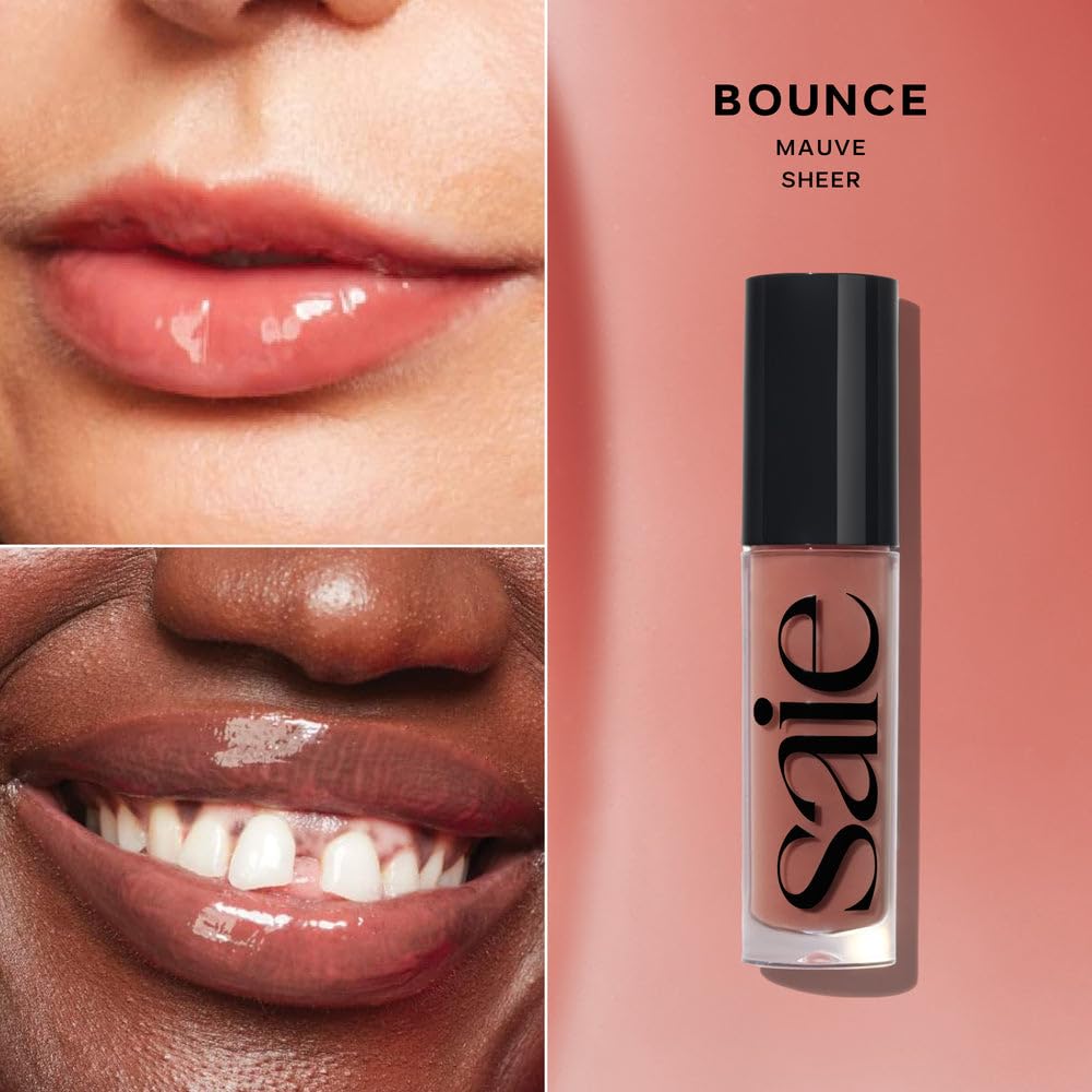 Saie Glossybounce wand applicator displaying smooth doe-foot for precise application