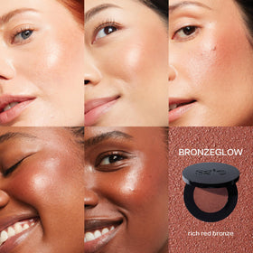 Saie Bronzeglow applied on skin showing warm sculpting and lifted glow