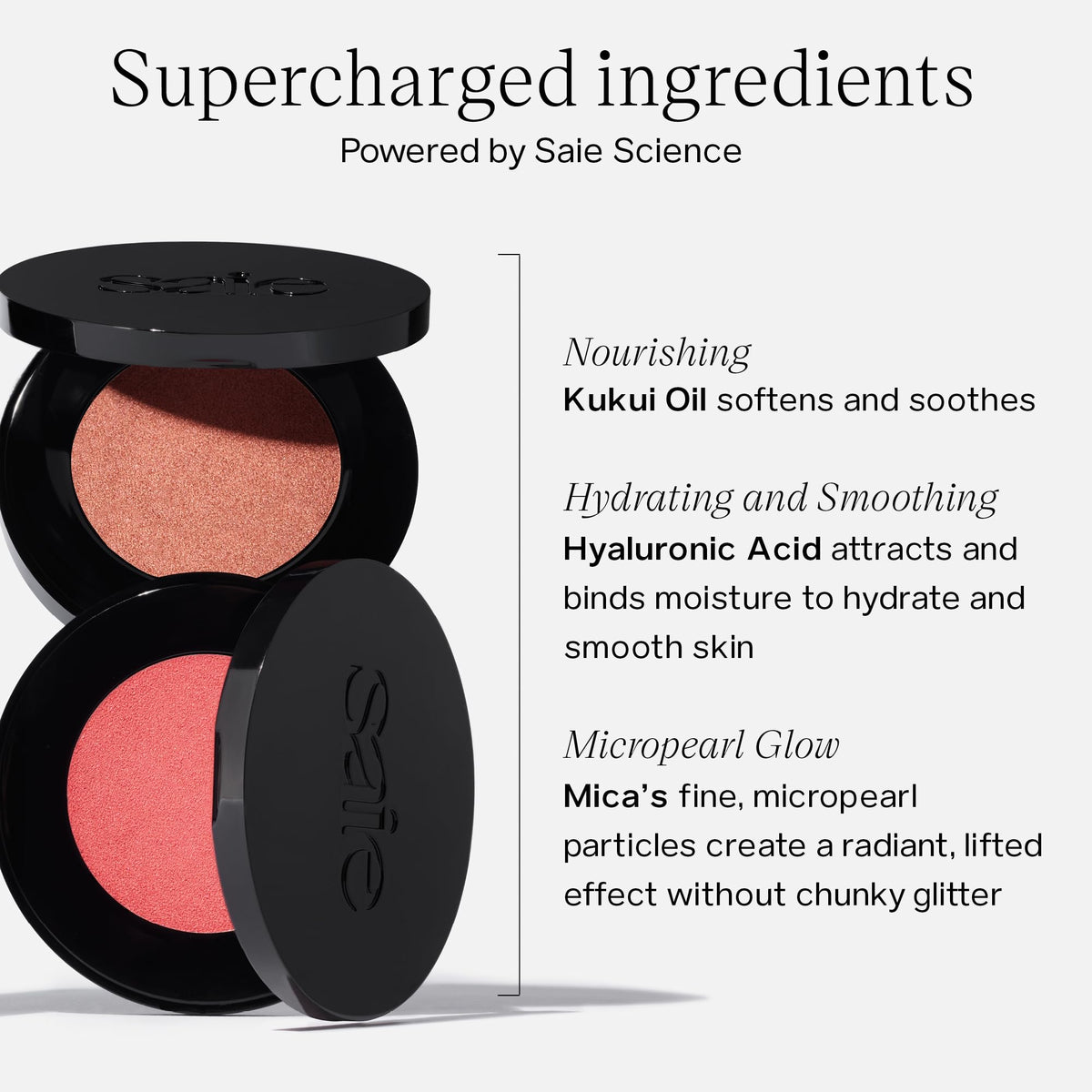Saie cream texture swiped on hand showing blendable finish and moisturizing effect