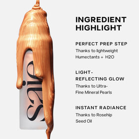 Saie 1 oz bottle beside ruler for scale, clarifies travel-friendly size