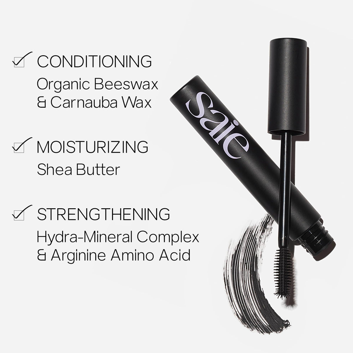 Saie lash before and after demonstrating visible length and lifted volume