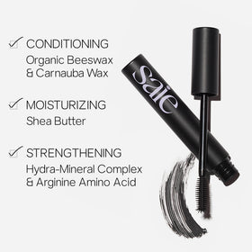 Saie lash before and after demonstrating visible length and lifted volume