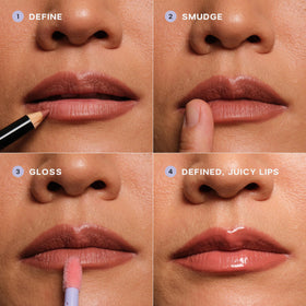 Saie filled lips closeup demonstrating Flirt shade with comfortable matte finish