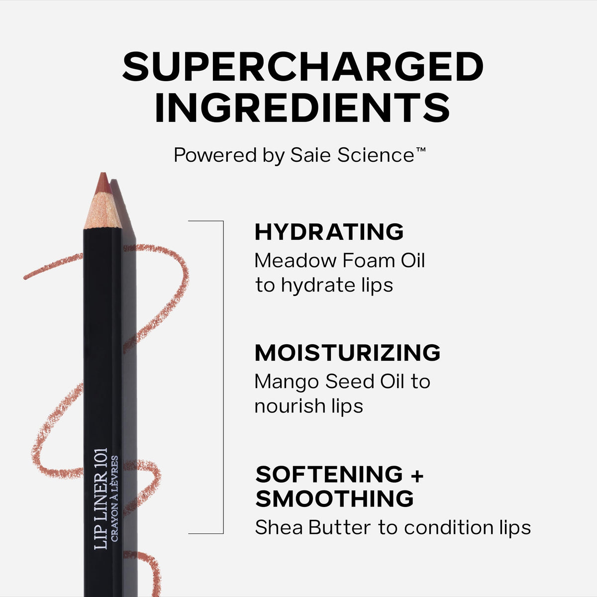 Saie lip liner in use model applying liner for precise natural definition