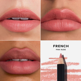 Saie lip liner swatch on forearm revealing creamy color payoff and blendability