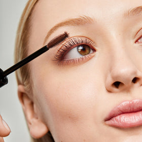 Saie mascara 101 ingredients display with shea and beeswax indicating conditioning