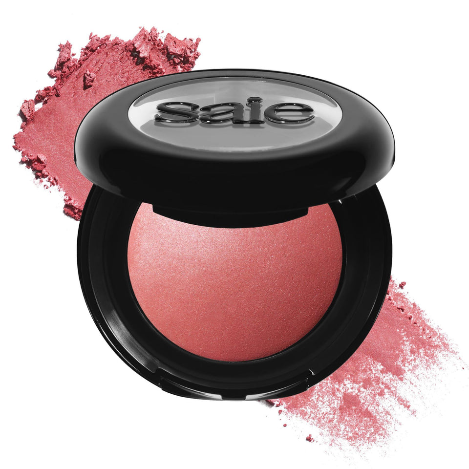 Saie Mia front pan showing warm rose shade and compact finish