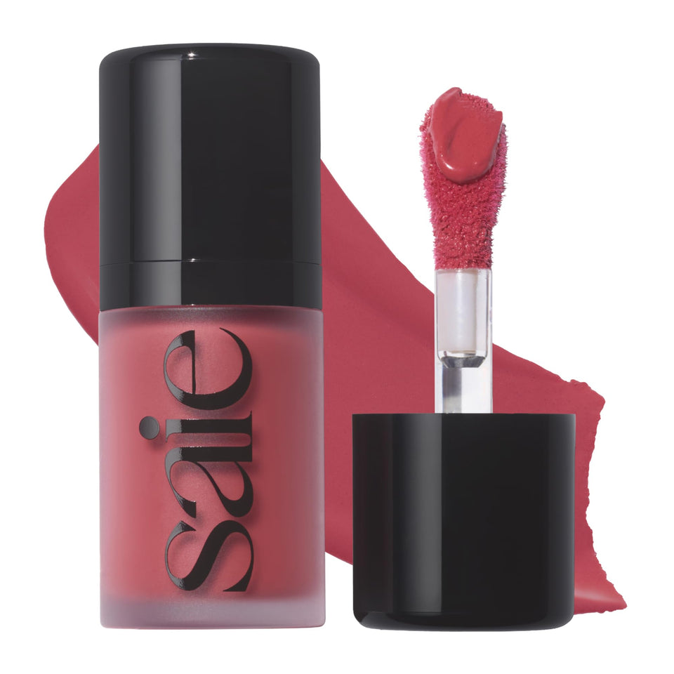 Saie mini dew blush front packaging shows compact travel-friendly size and branding benefit