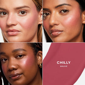 Saie mini dew blush texture closeup highlighting creamy hydrating formula benefit
