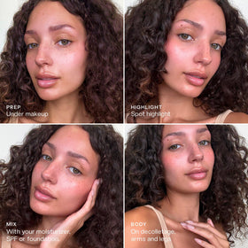 Saie mixed with foundation to show customizable dewy coverage