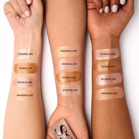 Saie mini glowy super gel drops on skin illustrating easy blend and hydration