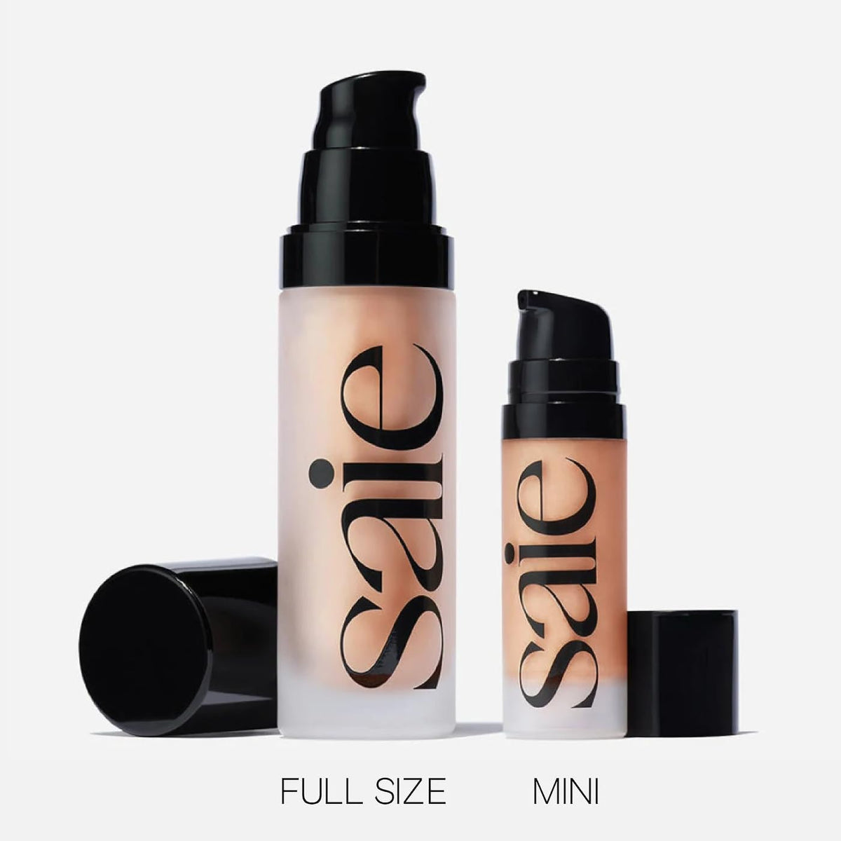 Saie mini glowy super gel lifestyle bag and mirror portraying on-the-go radiance