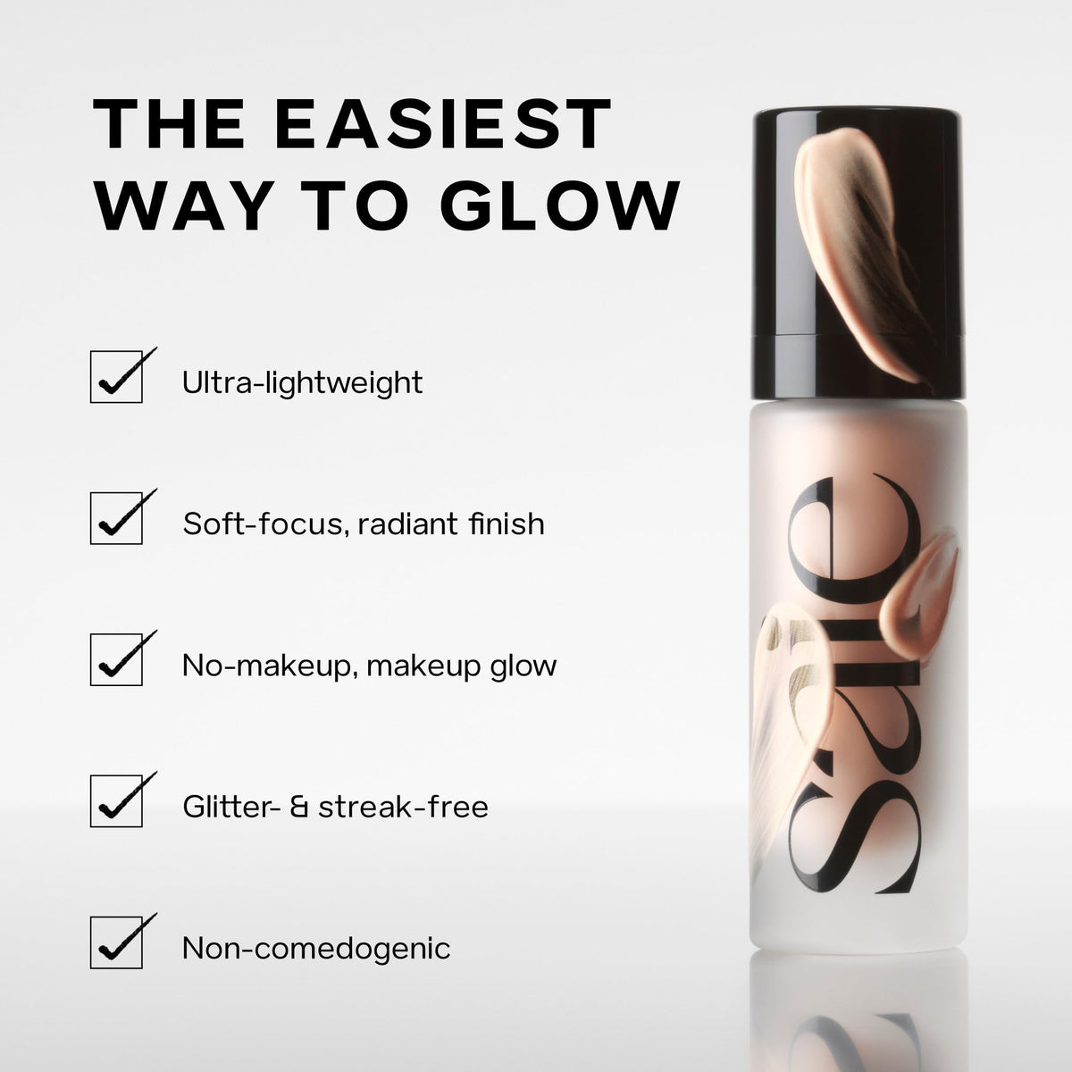 Saie gel texture close-up showing lightweight glow and easy blend