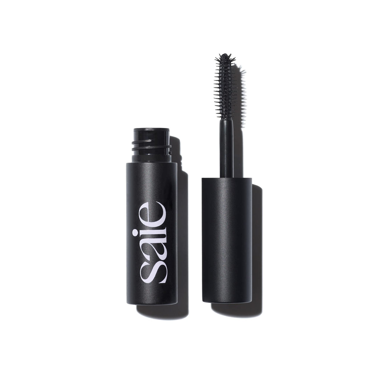 Saie mini mascara front packaging showing compact tube and branding for travel convenience