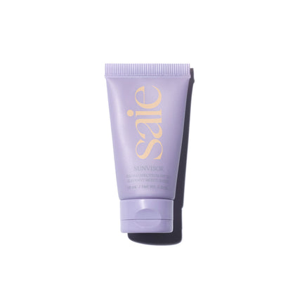 Saie front packaging showing mini Sunvisor SPF 35 and compact size benefit