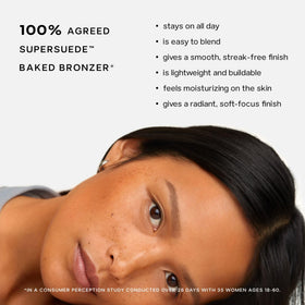 Saie model wearing bronzer for sun-kissed glow and everyday wear
