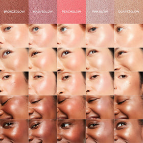 Saie Quartzglow cheek swatch on skin showing natural bronze glow and blend