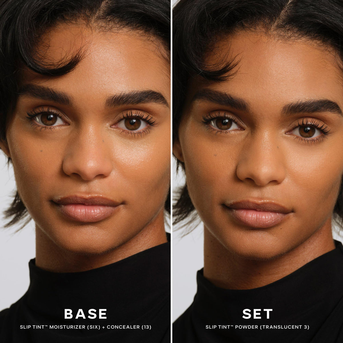 Saie Slip Tint close-up of powder pan texture, demonstrates smooth blendability