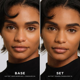 Saie Slip Tint close-up of powder pan texture, demonstrates smooth blendability