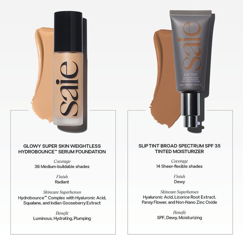 Saie slip tint held in hand for size scale showing 1.35 oz portable convenience benefit