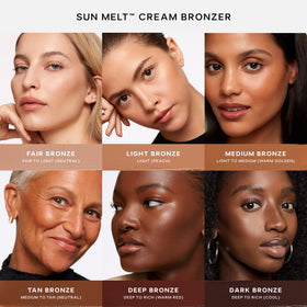 Saie Sun Melt applied on cheek demonstrating natural warm bronze and seamless blend