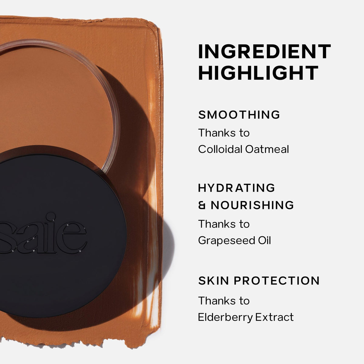 Saie Sun Melt label and claims photo showing clean formulation and cruelty-free benefit