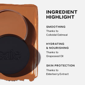 Saie Sun Melt worn outdoors showing natural bronzed glow and radiance