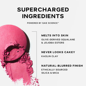 Saie packaging label detail highlighting ingredients like hyaluronic acid and squalane