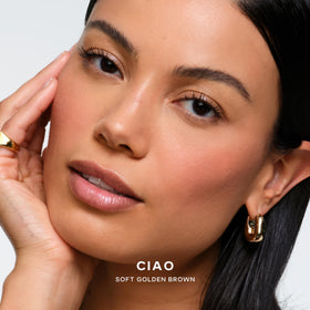 Saie SuperSuede close-up texture highlighting velvety baked powder and blendability