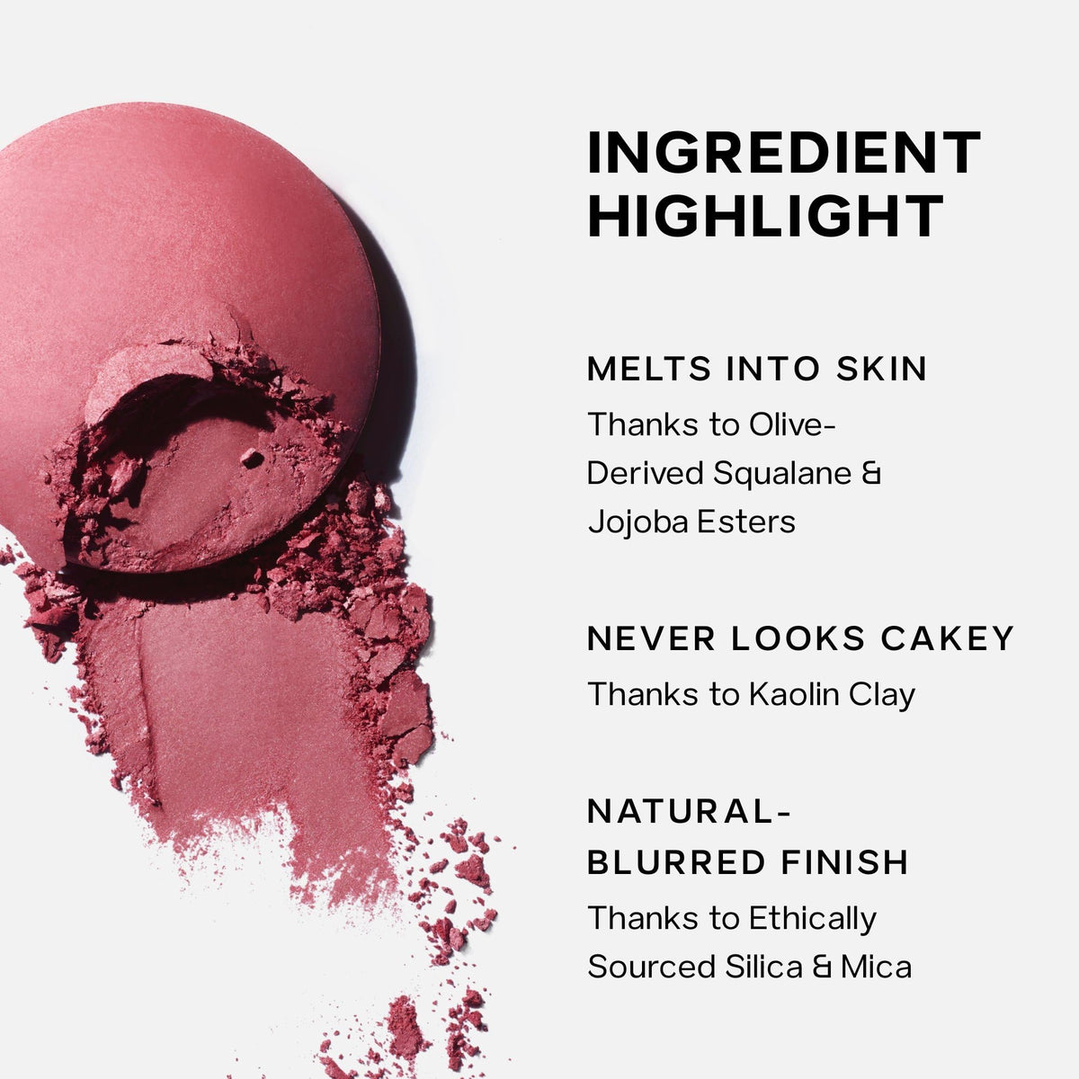 Saie SuperSuede ingredient callout with hyaluronic acid and squalane for skin comfort