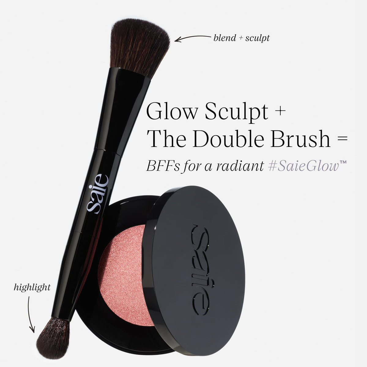 Saie travel lifestyle shot showing compact in handbag for on-the-go touchups