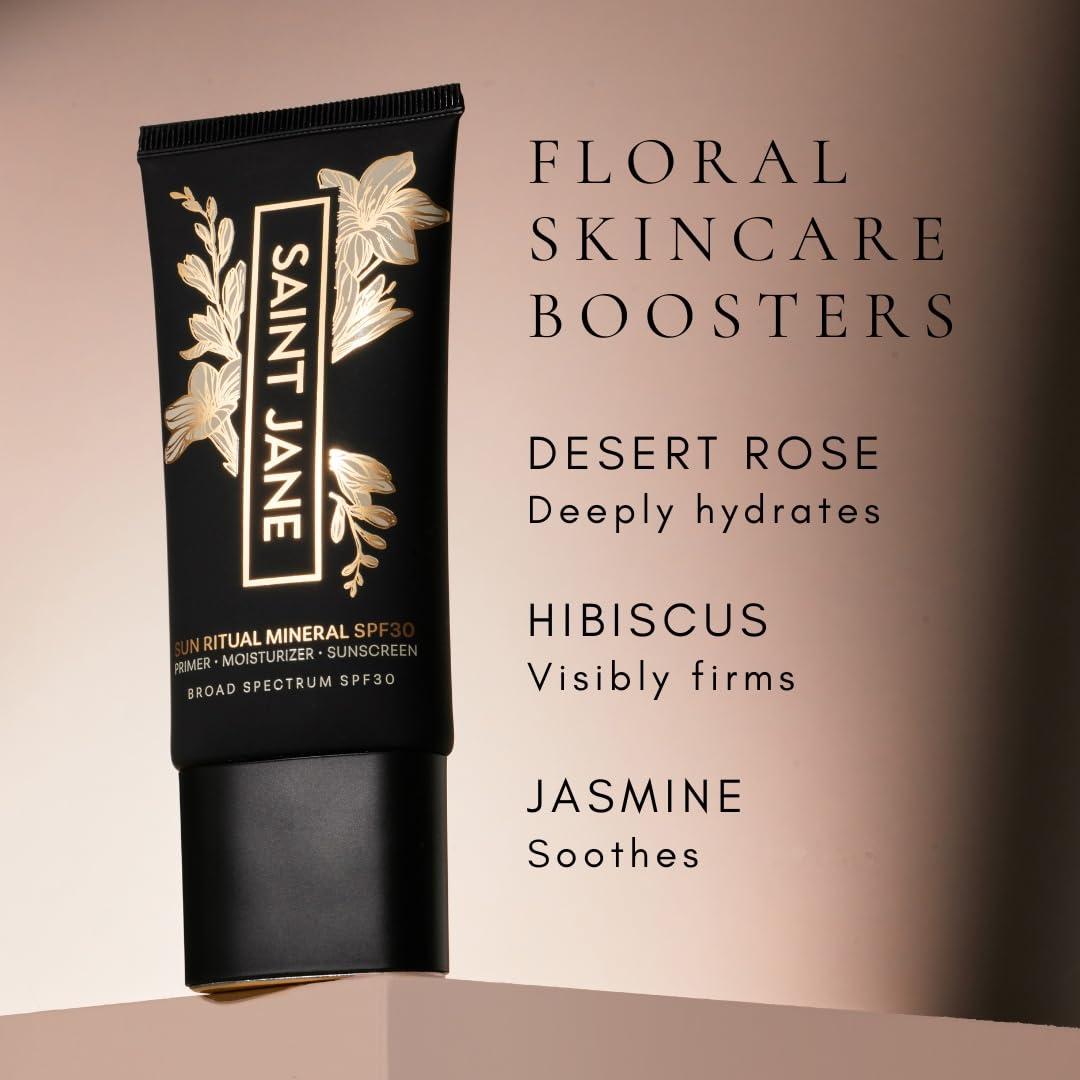 SAINT JANE bathroom lifestyle shot beside botanicals benefit: integrates into daily routine beautifully