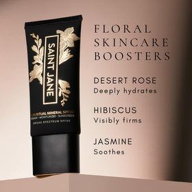 SAINT JANE bathroom lifestyle shot beside botanicals benefit: integrates into daily routine beautifully