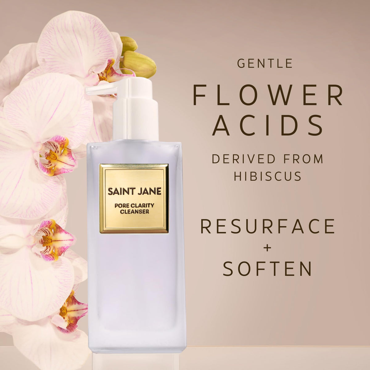SAINT JANE cleanser staged in bathroom showing luxe routine benefit