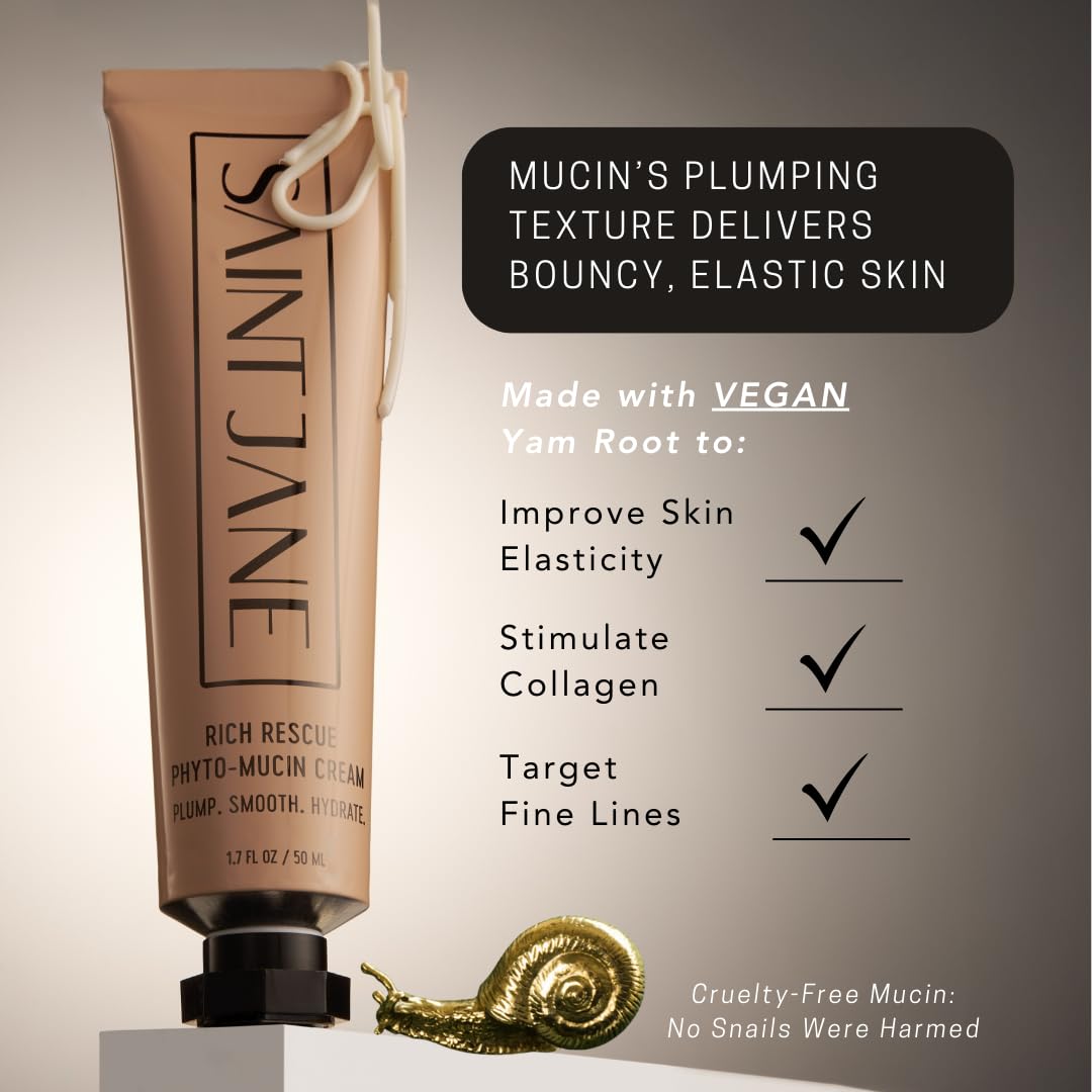 SAINT JANE close-up cream spread demonstrating smoothing finish benefit