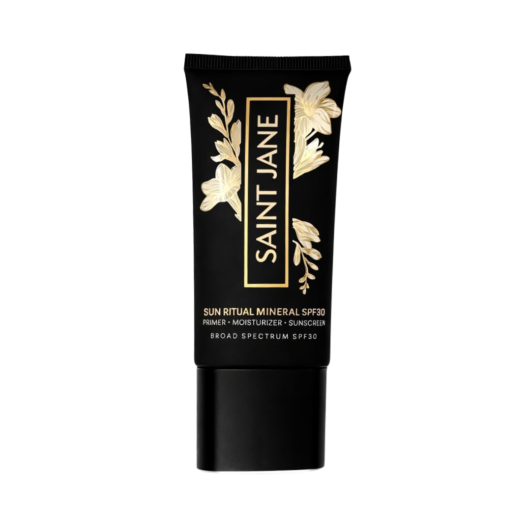 SAINT JANE texture swatch of sunscreen showing sheer veil benefit: lightweight, non-greasy finish