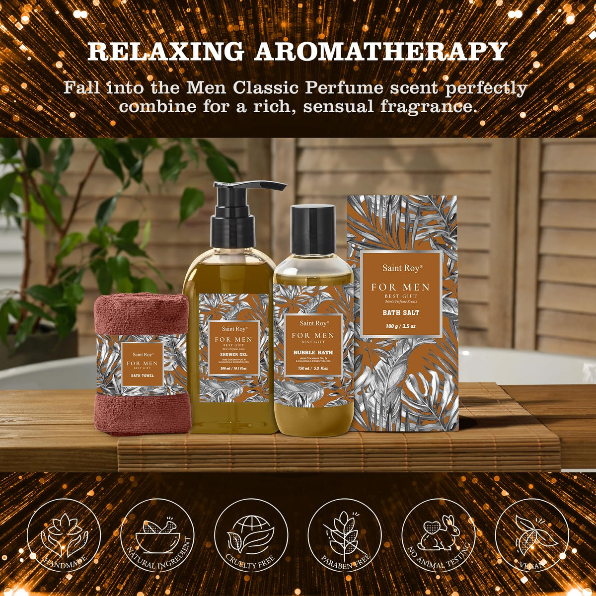 Saint Roy beard comb and oil staged to show styling ease and neat facial hair