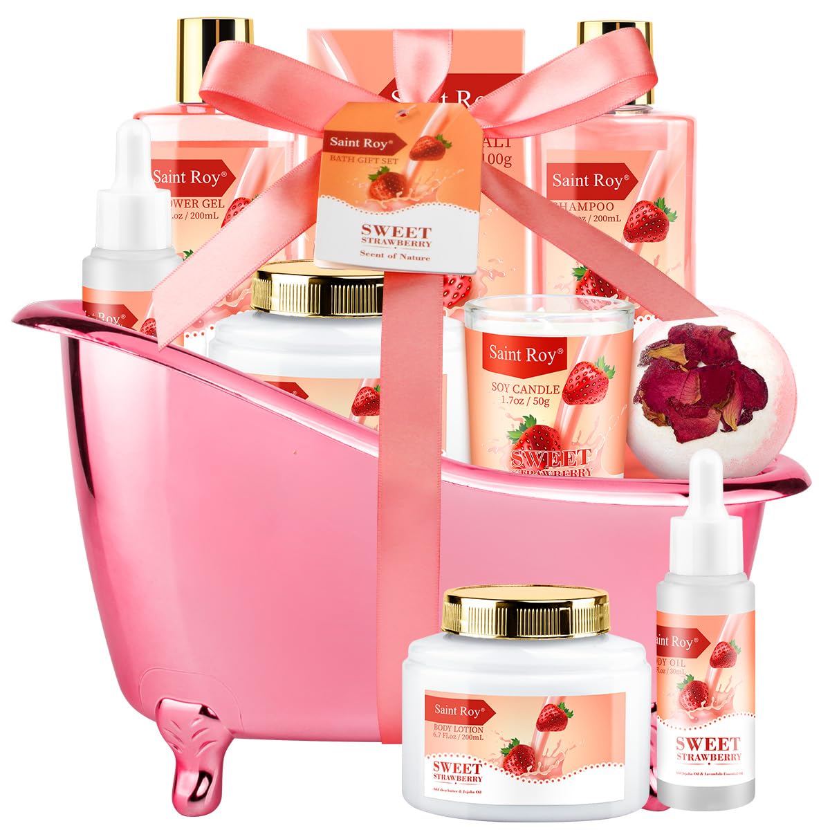 Saint Roy front packaging displaying full spa gift set and presentation benefit