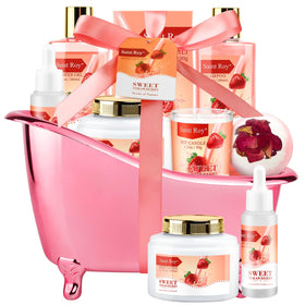 Saint Roy front packaging displaying full spa gift set and presentation benefit