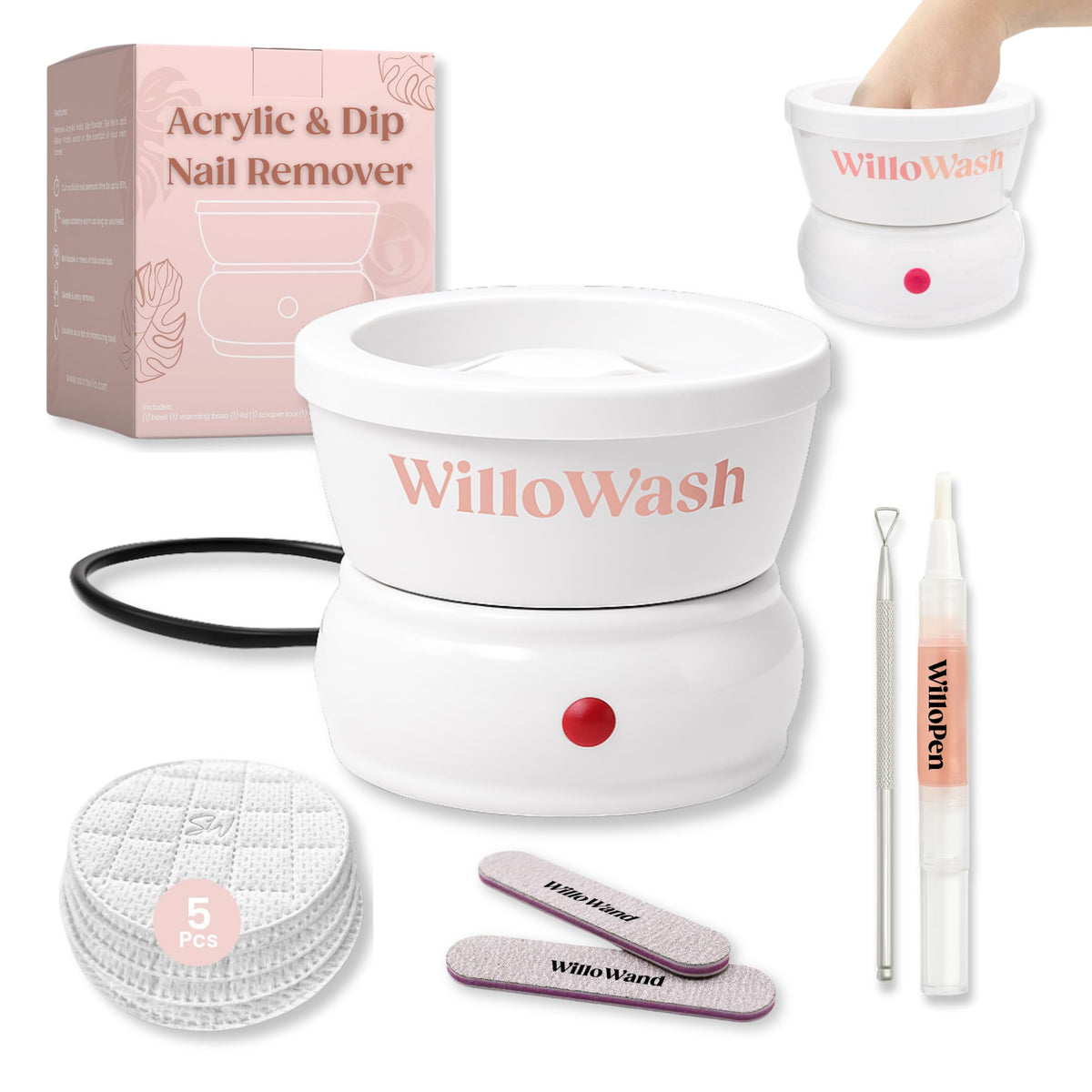 Saint Willo Willowash front view showing bowl and lid, professional finish and containment benefit