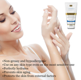 Salcoll application on hands illustrating visible hydration and instant softness benefit